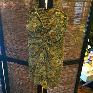 Moda International Yellow & Brown & Green Strapless Top